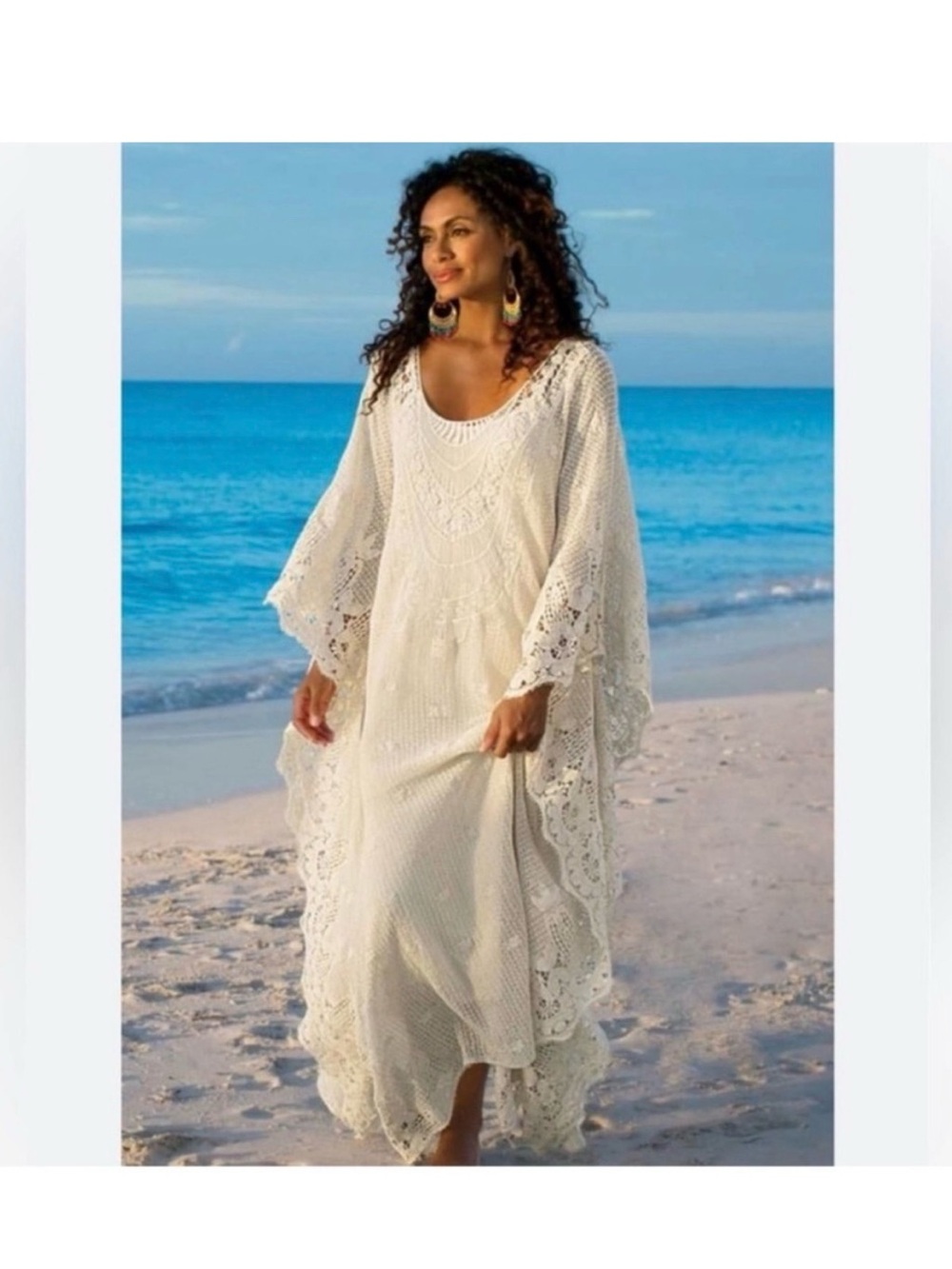 NEW Soft Surroundings Label Noir Martinique Crochet Kaftan Maxi Dress PS/PM